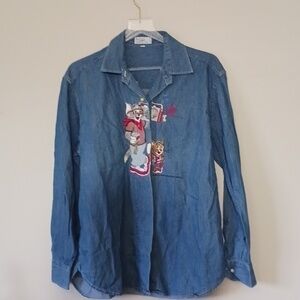 Vintage Segrita by Emmanuel Schvili Tom and Jerry Embroidered Denim Top, Size L
